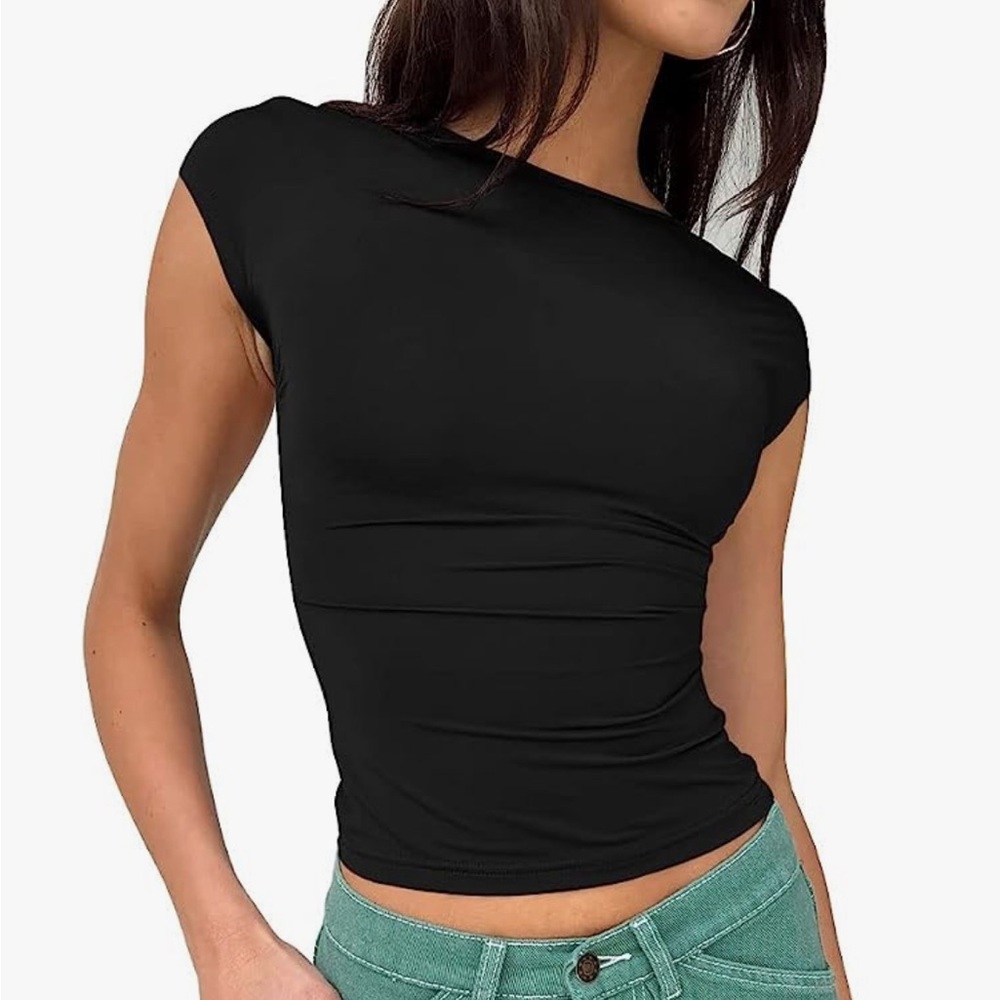 NWT Black Backless Y2K Cut Out Crop Top